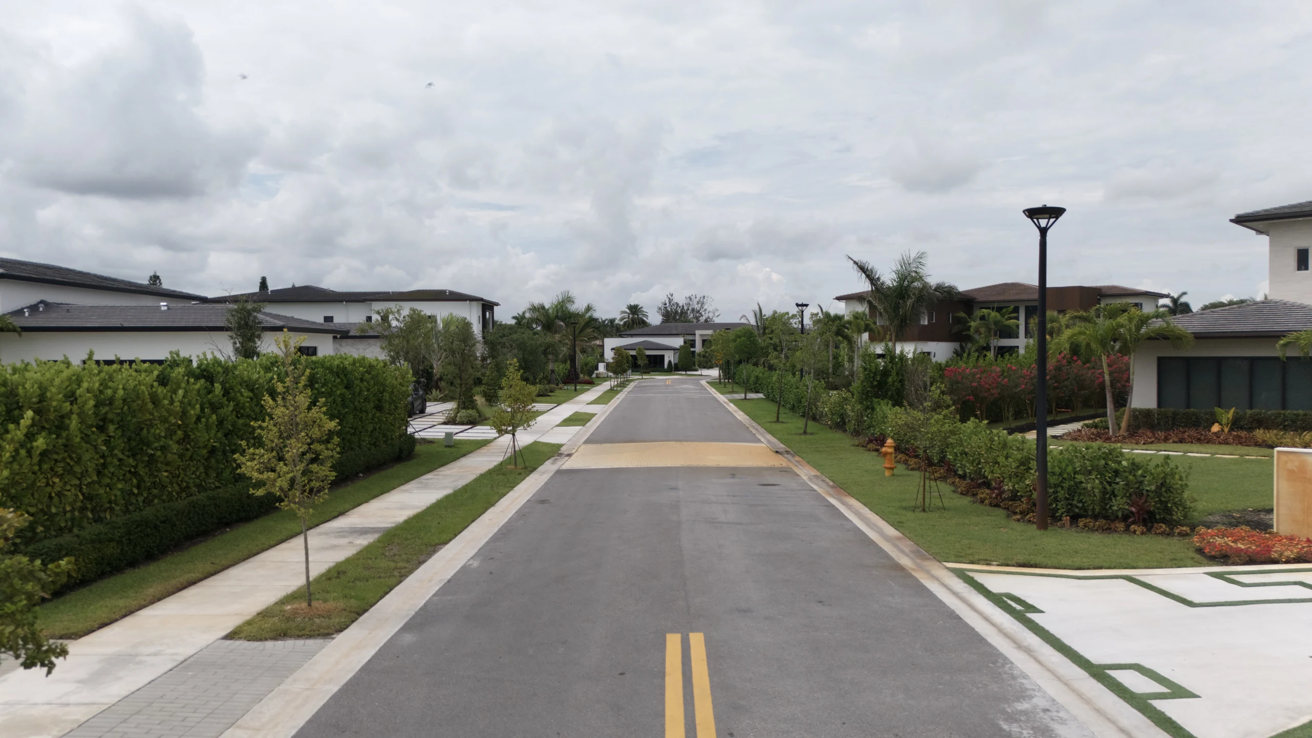 Photograph along the landscaped internal street at Zona West